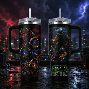 Ninja Turtles Squad 40oz Insulated Tumbler with Handle,TMNT Tumbler No Handle 90s Mutant Brothers Travel Mug, Martial Arts Turtle Double Printed Vacuum Flask, Gift for Movie Fans, Heavy Duty Stainless Steel Cup with St
