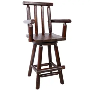 Hardware Rustic Bar Stool - Fir Wood Construction, Chair with Footrest,Wide Armrest, Rustic Kitchen Stool, Tall Bistro Chair for Dining Room, Restaurant, Pub, 4-Foot,brown color