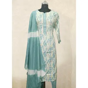 Blue Embroidery Work Cotton Readymade Kurta Salwar