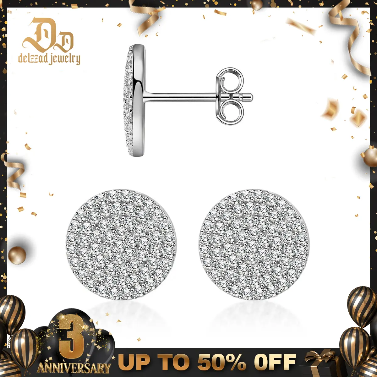 Delzzad S925 Iced Out Circle Shape Earrings Lab-Created Moissanite Stud Earring Moissanite Jewelry Perfect Birthday Mother’s Day Christmas Gift for Men Women Wedding Set