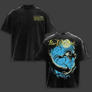 Vintage Iron Maiden Fear of the Dark Washed Tee, 1992 Heavy Metal Graphic Shirt, Menswear Gift for Music Fans, Oversized Heavyweight Cotton T-Shirt Featuring Epic Night Stalker Design