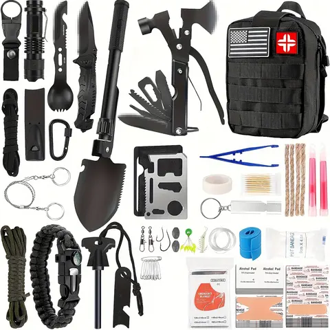 149-in-1 Military-Grade Kit with First Aid Supplies, Tactical MOLLE Accessories, Emergency Blanket, Survival Equipment - Mens Gifts, Father's Day Dad Gift, Storage Bag for Outdoor Adventure Home Prep