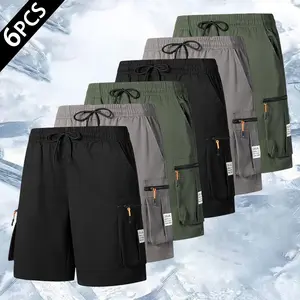 Menswear Premium Tenacious Cotton-Blend Weave Casual Utility Shorts - Integrated Waist Structure, Neat Contrast Zipper Pocket, Tag Hem Bound Stitch Detail - for Daily Wear, Dynamic Masculine Outfit Matching