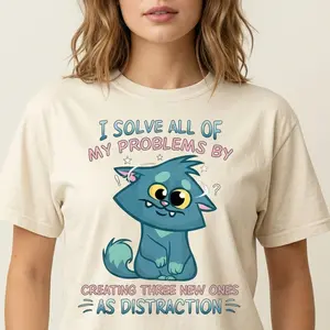 ComfortColors1717 Unmatched Chaotic Vibes Vintage Cat Tee for Master of Distraction Womenswear Top DarkHumor SarcasticShirts Streetwear OversizedTee Tshirt, Shortsleeve, Casual