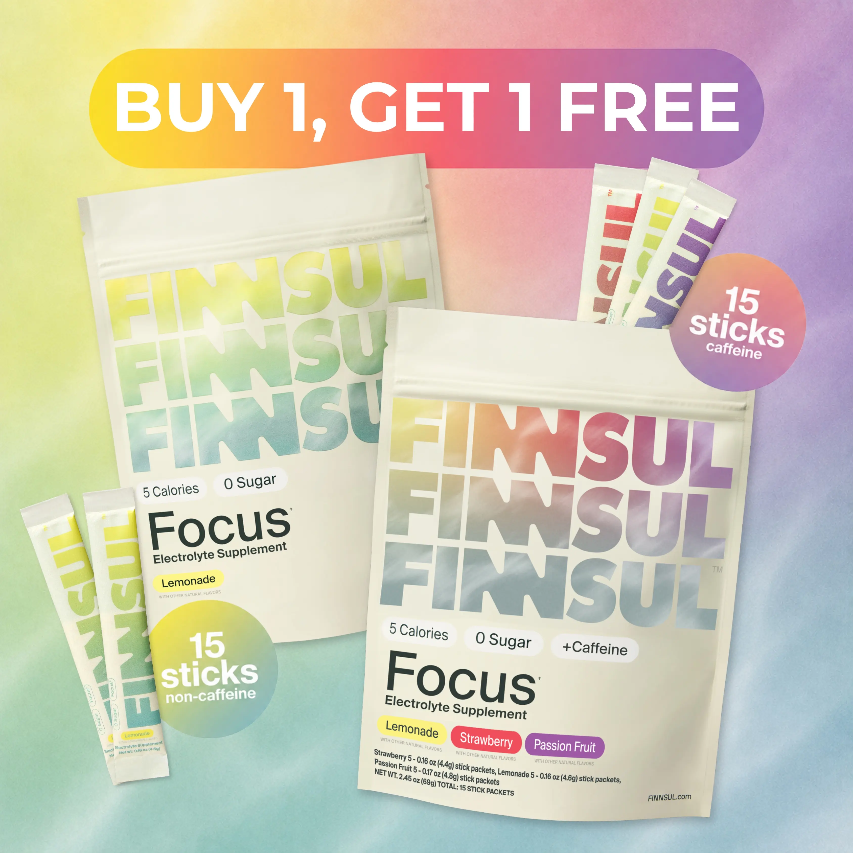 FINNSUL FOCUS Variety & Lemonade 2-Pack Bundle Drink Mix - Cognizin, Magnesium, Biotin, Vitamin B for Energy, Hydration & Mental Clarity — Supports Memory, Concentration — Sugar Free, Low Calorie (30 Packets)
