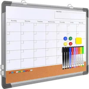 Monthly Calendar Whiteboard Dry Erase Cork Board Combination for Wall, 24"x18"  Dry Erase Board, Double-Sided White Board, Portable Board for Office, Kitchen, Planning, Memo, School, Home