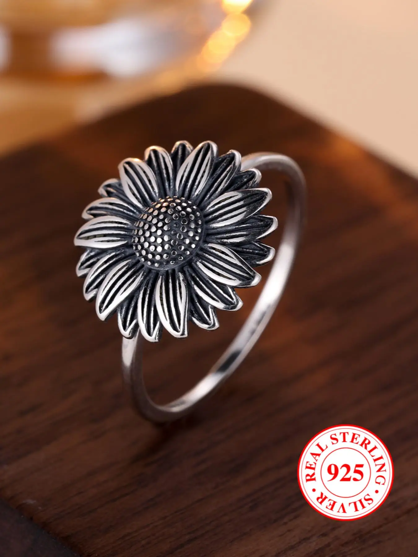 S925 Sterling Silver Sunflower Design Unique Rings, Elegant Everyday Ring, Fashion Accessories for Women & Men, Trendy All-match & Exquisite Jewelry f