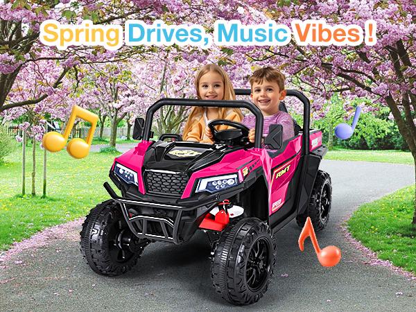FUNTOK 24V Kids Electric Car for Kids, 2 Seater UTV Electric Car with Remote Control, 4x200W Motor, 4WD/2WD, Max 5 MPH, LED Lights, Music, Bluetooth, Electric Car for Boys & Girls Steering Wheel