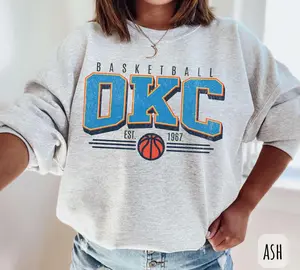 [SALE UP TO 49%] Vintage Oklahoma City Basketball Sweatshirt, Retro Oklahoma Basketball Shirt for Men and Women, OKC Crewneck Sweatshirt and Sports Shirt