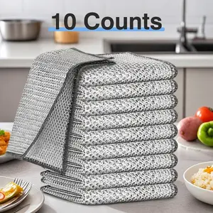 10 Pcs Non-Scratch Wire Dishcloth for Wet and Dry Use, Multipurpose Wire Cleaning Rags for Washing Dishes, Pots, Pans, Sinks & Stovetops, Reusable Heavy Duty Steel Mesh Scrubber Cloth for Kitchen