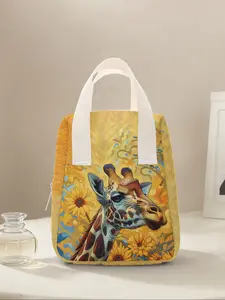 Giraffe Pattern Reusable Women's Handbag, Cosmetic Storage Bag with Compartments, Ideal for School, Work, Travel, Business Trips