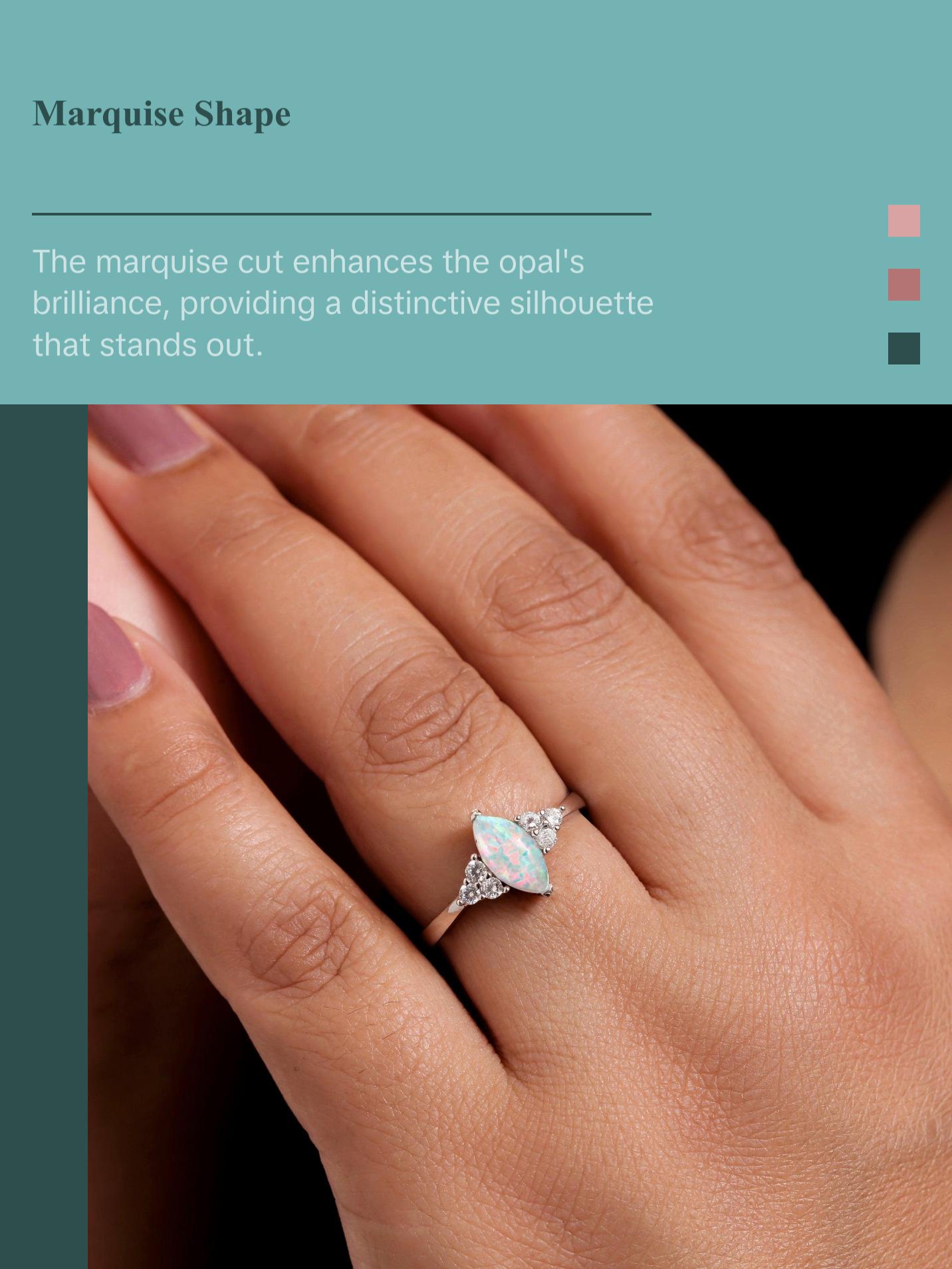 925 Sterling Silver Lab Created Opal And Cz Ring, Created Opal Ring, Opal Engagement Ring, Marquise Opal Ring, Opal CZ Ring, Silver Cz Ring, Silver Jewelry