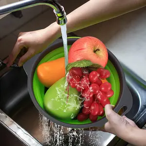 Foldable Silicone Colander Strainer, set Kitchen Fruit Vegetable Drying Rack, Pasta Draining Basket, Washing Fruits Vegetables Noodles, Filter Water Fruit Plate, Food Colander Kitchenware