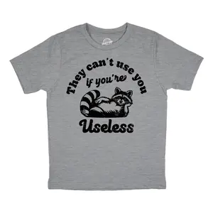 Youth Funny T Shirts They Cant Use You If Youre Useless Sarcastic Raccoon Graphic Sarcastic Graphic Novelty Tee for Kids Funny T Shirts Funny offensive Short Sleeve Novelty Tees for Kids Dark Grey