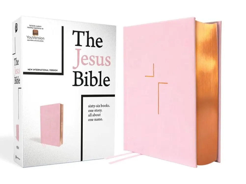 The Jesus Bible, NIV Edition, Leathersoft over Board, Pink, Comfort Print: Sixty-Six Books. One Story. All About One Name.
