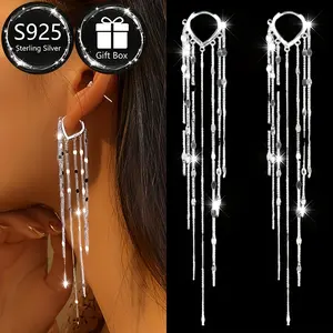 2pcs Women's Fashion Dangle Earrings, Long Style Love Tassel Light Sheet Ear Drops in 925 Silver with Exquisite Gift Box Packaging, Mother's Day Choice Gift, Wedding Bridesmaid Gifts, Suitable for Music Festival Parties, Daily Commuting and