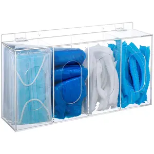 1 Pcs Gloves Holder Shoe Cover Dispenser Wall Mounted Clear Acrylic Face Mask Box Organizer Dispenser Box with Lids 4 Compartments Hairnet Holder Disposable Mask Storage for Laboratory Office
