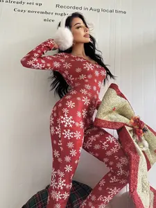 Christmas Pajamas for Women - Snowflake Print Jumpsuit - Soft Knit Holiday PJs for Teens
