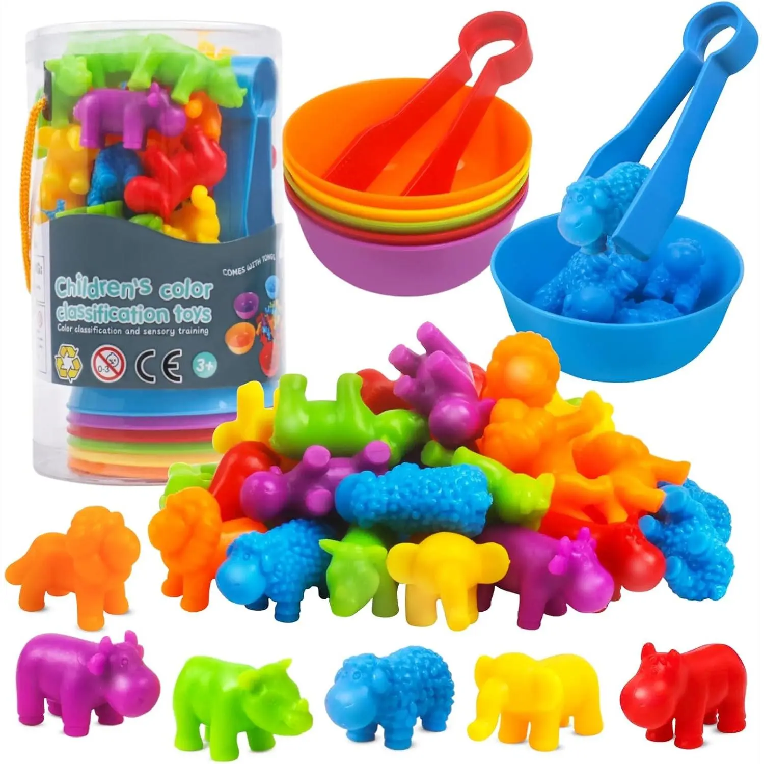 F-MTS03 Counting Sorting Toys Matching Stacking Toys with Bowls Preschool Learning Activities Educational Sensory Game Montessori STEM Toy Daycare Sets Animals Gifts for Toddlers Kids Boys Girls