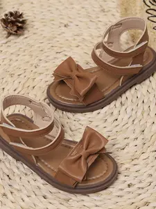 Girls' Bow Velcro Sandals, Retro Sweet Style, Slip-On, Non-Slip Soft Sole, Breathable Open-Toe, Toddler Walking Shoes, Summer Wear, Double Strap Sandals, Bow Decorated Sandals, Soft Soled Sandals