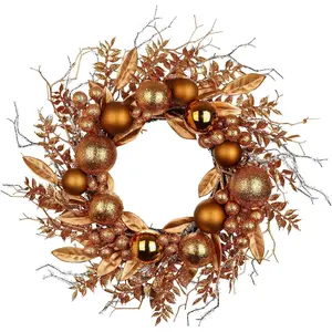 16 in. Unlit Christmas Wreath Bronze Door Wreath Handcrafted with Artificial Eucalyptus Berries Ornaments for Farmhouse Holiday Thanksgiving Christmas Decoration
