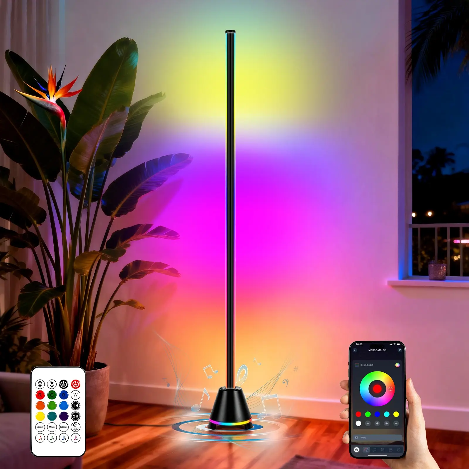 Smart RGB+ic LED Floor Lamp with Bluetooth-compatible Speaker, USB Powered, Remote & APP Control, Modern Home Lighting, Dimmable Light, Father's Day Gift, Children's Day gifts