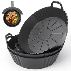 Round Silicone Air Fryer Liners 3Pack, Ninja AF101 & AF161 Silicone Liners for 4-5.3QT, Reusable Air Fryer Accessories Food Grade Liners, Compatible with Ninja, COSORI, Tefal, Bear, Chefman