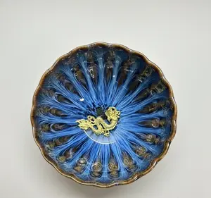 Kiln-Changed Sword Station Teacup - Golden Dragon Inlay Edition Handcrafted Ceramic Single-Cup Teaware