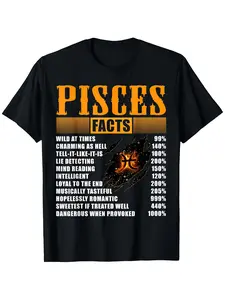 Pisces Facts T-Shirt Pisces Birthday Gifts T-Shirt, Suitable for Mens & Womens Outdoor T-Shirt, 100%, S-XXXL, Moisture-Wicking Sports Shirt Comfortable for Casual Outings, Vintage Graphic Tees, Parties, Beach & Sports, Plus Size