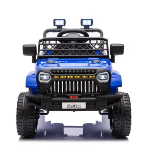 GARVEE 12V Electric Ride On Vehicle for Toddlers with Remote Control, 4-Wheel Suspension, Battery Display, LED Lights, and Music - Dark Blue Battery Powered Truck Car Toy for Boys and Girls