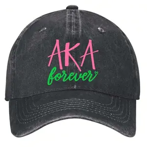S&H Neon 'AKA Forever' Sign With Pink And Green Lights Hats Vintage Washed Baseball Cap