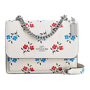 COACH Klare 18 Print Chain Strap Leather Crossbody Bag Small Women's Chalk Color