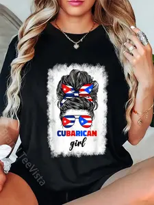 100% Cotton Unisex Half Cuban And Puerto Rican Rico Cuba Flag Cubarican Girl T-Shirt
