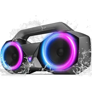 Speaker , 80W Loud Speaker with Deeper Bass, IPX7 , 20H Playtime, Cool Lights, TWS, Portable Speaker for , Outdoor, Workshop, Party,  for (Gray)