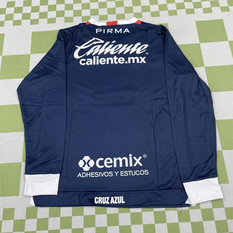 24 25 MEXICO CRUZ AZUL LIGA MX Away Long Sleeve Goalie Soccer Jersey Quick Dry Fan Edition