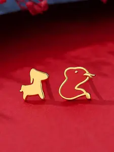 Low Allergy S925 Silver Dragon Zodiac Earrings, Heat Changeable Design, Simple Asymmetrical Style, Perfect Daily Wear Jewelry Gift