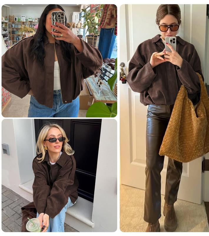 Women's Casual Army Green Jacket with Lapel Design Batwing Sleeves Button Front Lightweight Fashionable for Spring Autumn Winter All Match Tops Coats Womenswear Outerwear Fitted Basic Collared Minimalist length sleeve Dark Brown