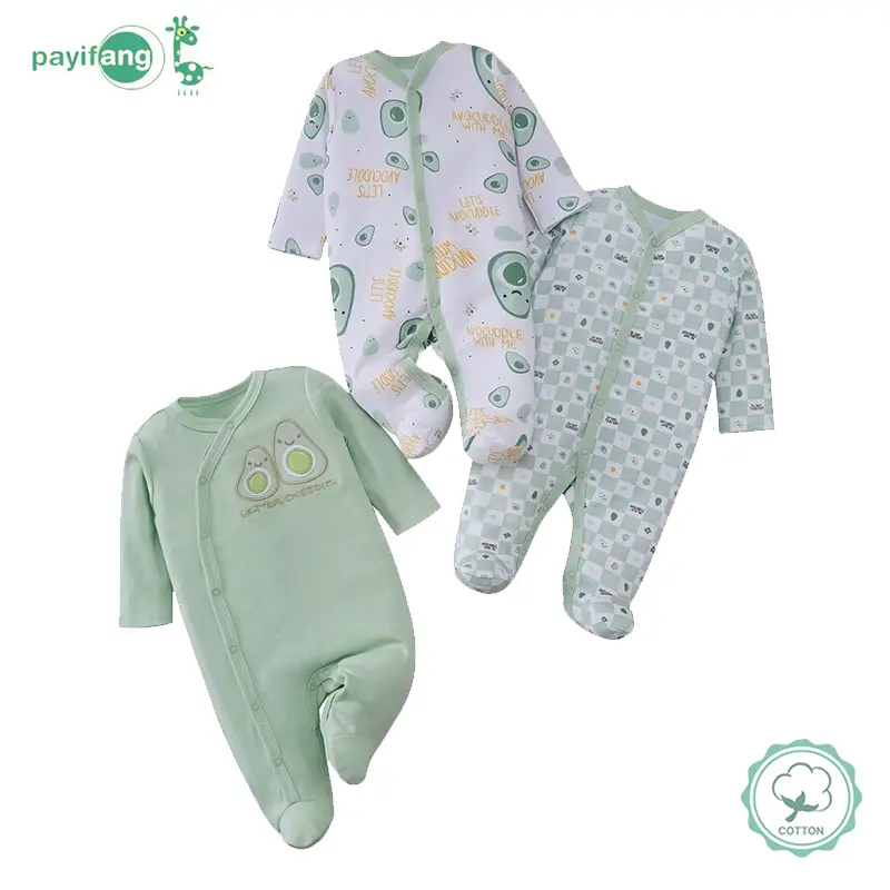 3-piece Set Of Pure Cotton Baby Boy Cartoon Embroidered And Printed Patterns, Comfortable And Soft, Fully Wrapped One-piece With Feet, Long Crawling One-piece Cotton Clothing And Accessories