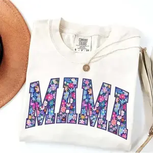 Comfort Colors Mama T-Shirt, Floral Spring Mom Graphic Tee, Trendy Pregnancy Reveal Shirt, New Mom Gift Idea, Soft Vintage Style Everyday Outfit for Women - AMBER