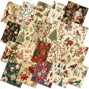60 Pcs 10 x 10 Inch Vintage Christmas Quilting Rustic Christmas Fat Squares Patchwork Precut Santa Claus Red Bundles for Xmas Quilting Crafting DIY Craft Sewing