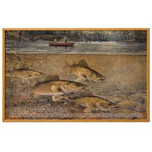 “Work Together” Fishing Poster, Vintage Bass Fishing Illustration With Anglers On Lake, Motivational Fishing Art Print, Gift From A Fishing Partner, Perfect For Lake Cabin, Lodge Or Man Cave Wall