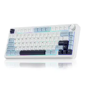 AULA F75 75% Wireless Mechanical Keyboard, Hot Swappable Creamy Keyboard, Pre-lubed Reaper Switches, 2.4GHz/Type-C/BT5.0, RGB Backlit Gaming Keyboards(White & Blue)
