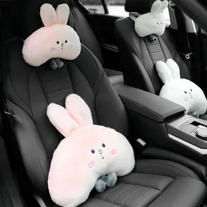 2PCS Cute rabbit Design Car Headrest & Cushion Set Soft Comfortable Material Exclusive Interior Accessory for Women and Children Autumn Winter Supplies