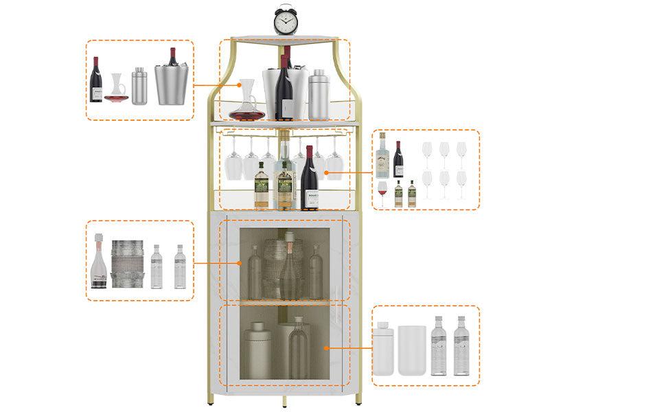 GARVEE Wine Bar Cabinet: Stylish MDF with Iron Legs, Ample Storage, Removable Racks, and Convenient Drawer for Easy Assembly and Organization of Your Wine Collection.