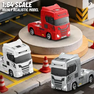 1:64 Compact 4WD RC Drift Semi Tractor Toy Truck Lorries, Mini Desktop Full Proportional High-Speed Vehicle with Gyroscope, LED Lights, Desk Gift for Boys