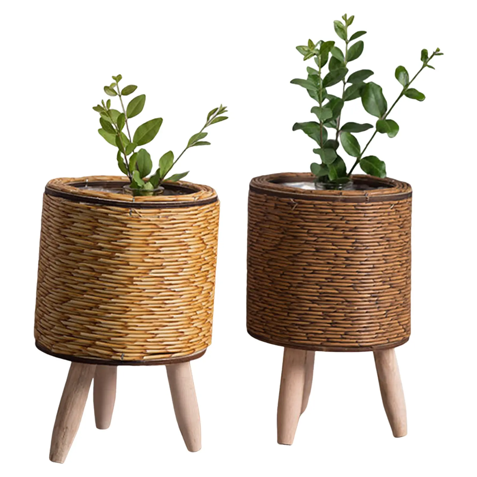 Geometric Rattan Plant Holder, Triangle Tabletop Flower Stand Basket, Garden Accessories for Succulents Small Potted Plants Desktop Home Decor Indoor Gardening