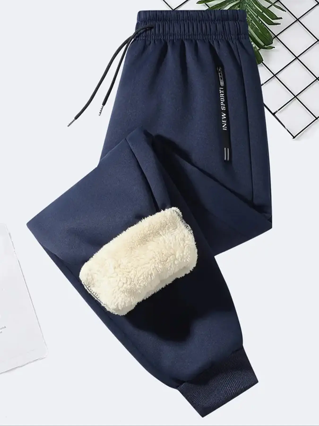 Men's Fleece Lined Windproof Pants, Warm Outdoor Sports Long Trousers, Casual Daily Wear, Fall & Winter Fashion, Comfortable and Stylish, Fleece Jogging Pant