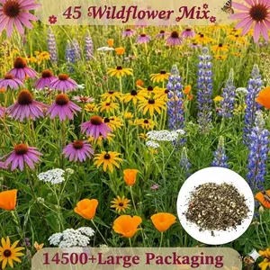 14000 Wildflower Seeds Mix, 40 Varieties for Sun Shade, Native Meadow Packet