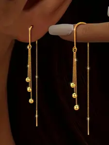 A Pair of Tassel Earrings for Women & Girls, Stylish Stainless Steel Tassel Design Plain Dangle Earrings, Perfect for Music Festivals And Parties, Suitable for Gifting