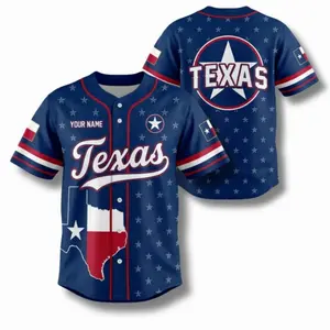 Texas Baseball Jersey: Custom Name, State Flag All Over Print Shirt 7D